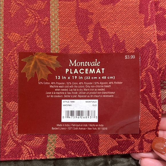 Set of 4 Autumn Leaf Patterned Placemat - Picture 9 of 9